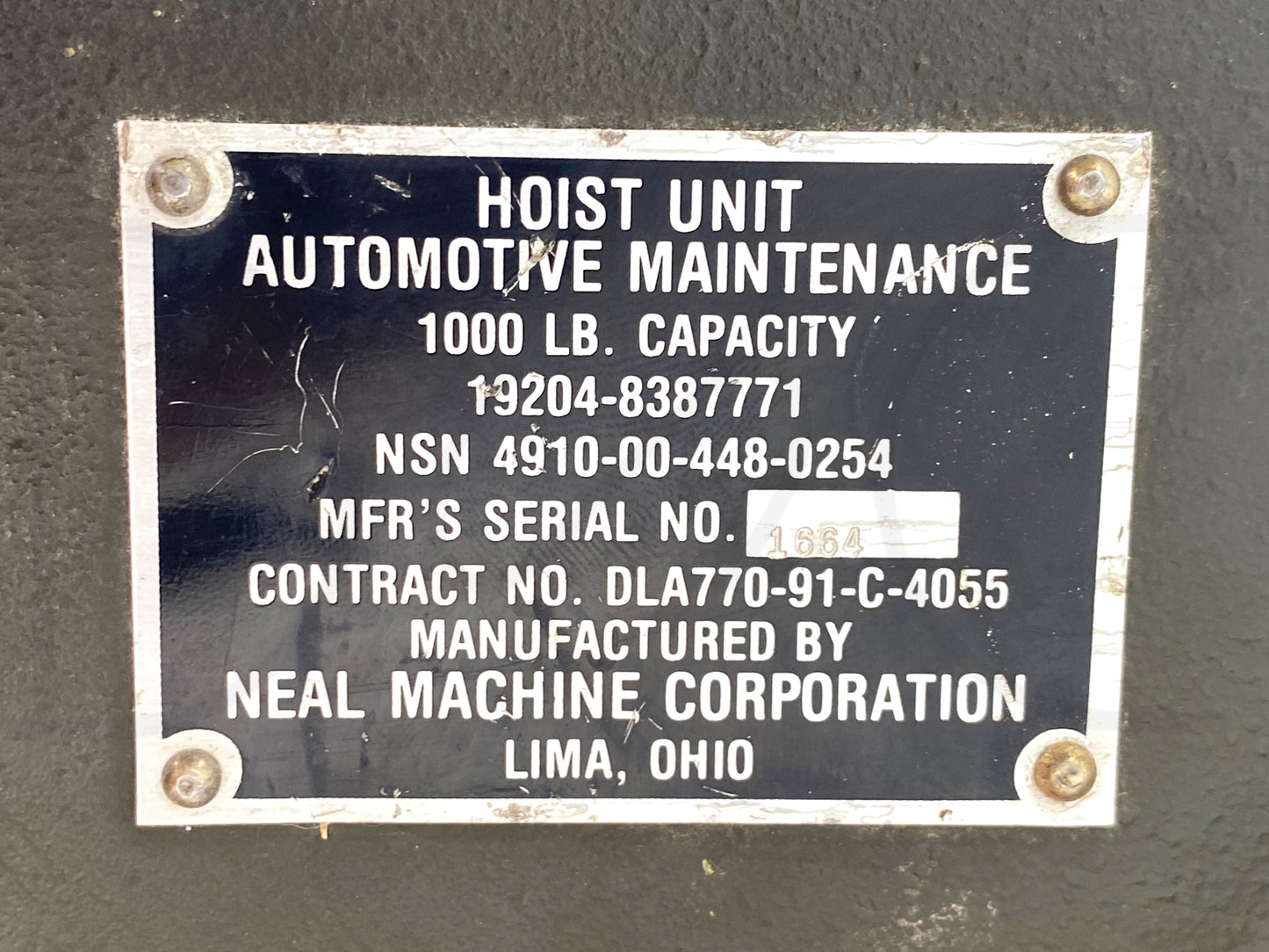 Hoist Unit Automotive Maintenance 1000 Lb Capacity 19204-8387771 Vintage Surplus