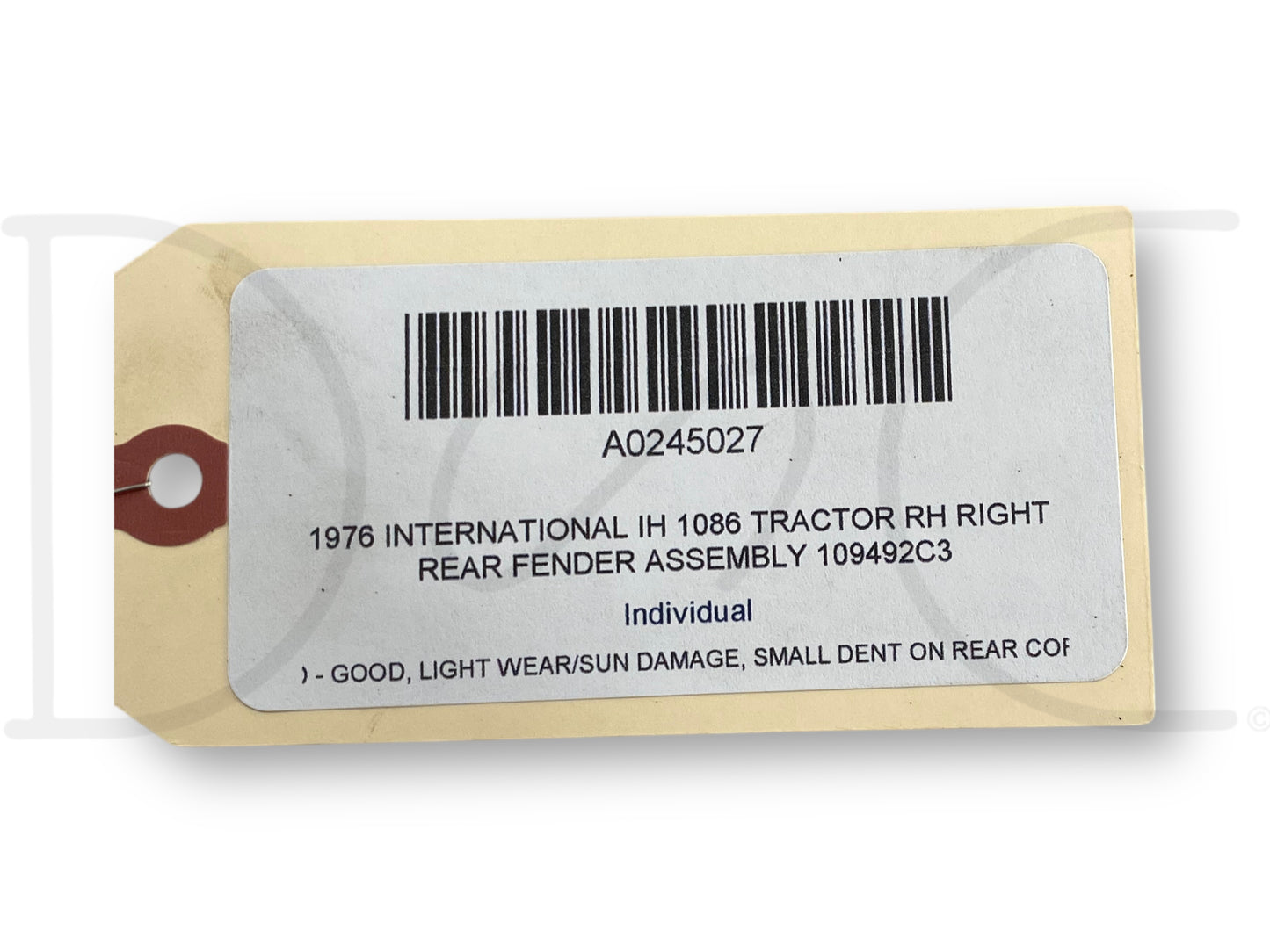 1976 International IH 1086 Tractor RH Right Rear Fender Assembly 109492C3