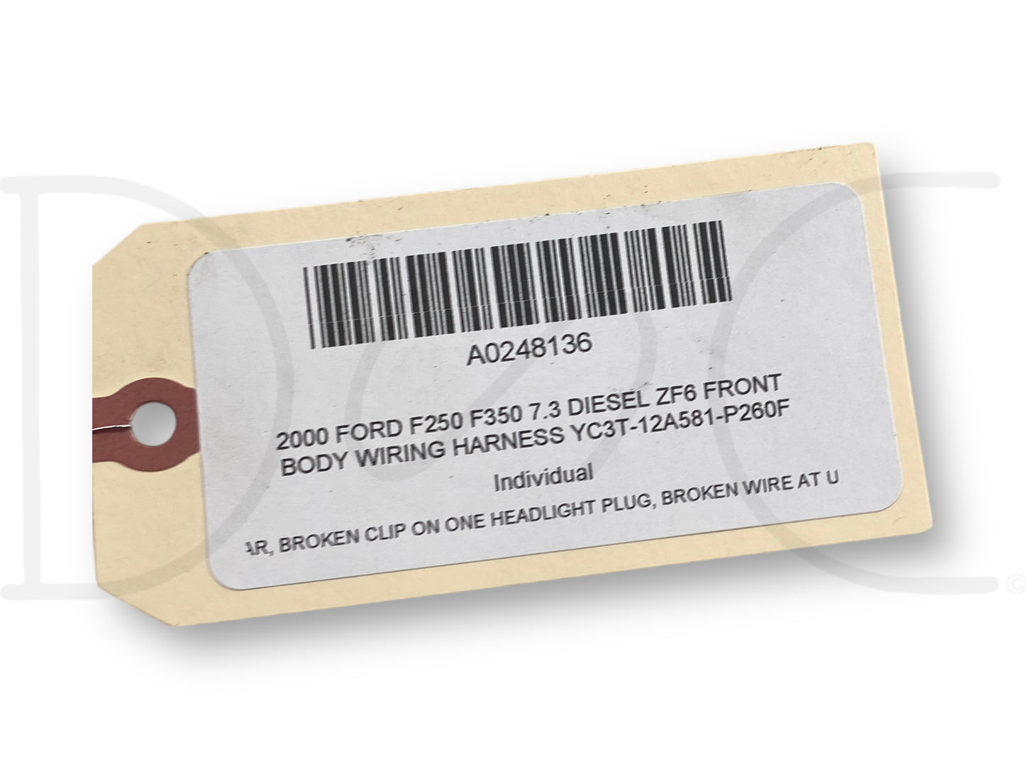 2000 Ford F250 F350 7.3 Diesel ZF6 Front Body Wiring Harness YC3T-12A581-P260F