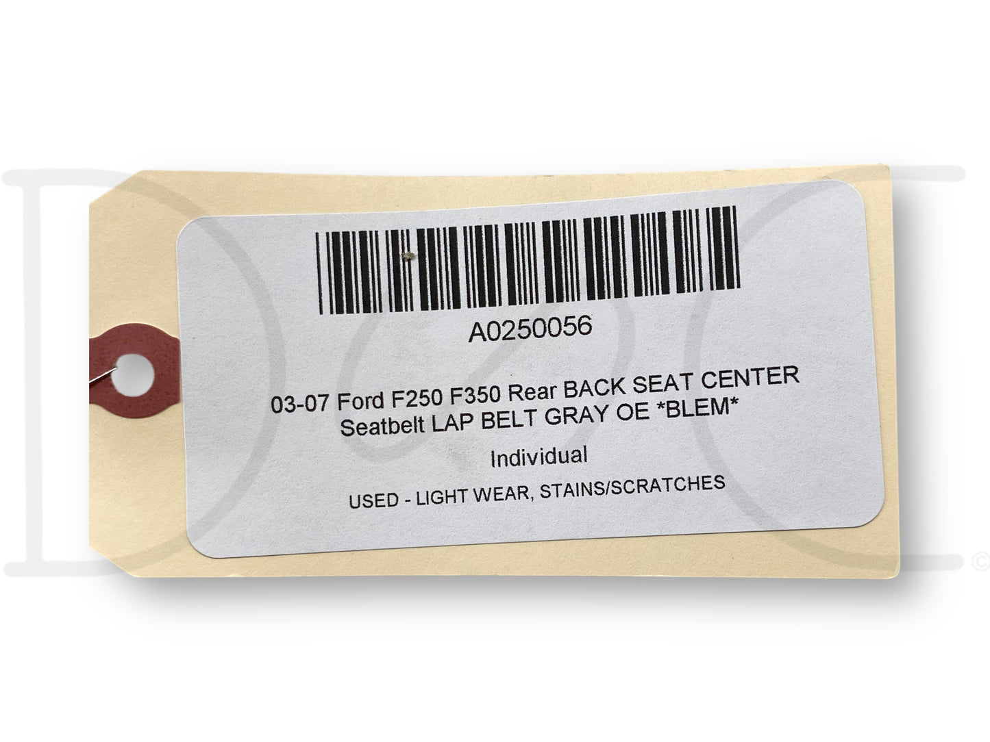 03-07 Ford F250 F350 Rear Back Seat Center Seatbelt Lap Belt Gray OE *Blem*