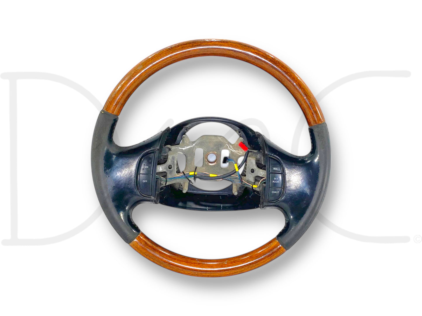 99-02 Ford F250 F350 Steering Wheel W/ Cruise Buttons Black Leather / Wood Grain