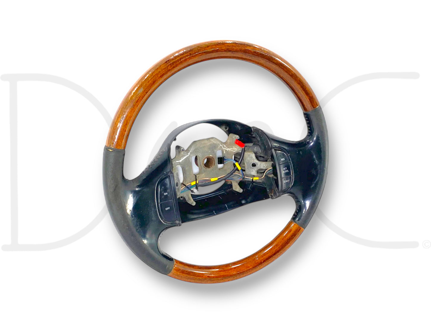 99-02 Ford F250 F350 Steering Wheel W/ Cruise Buttons Black Leather / Wood Grain