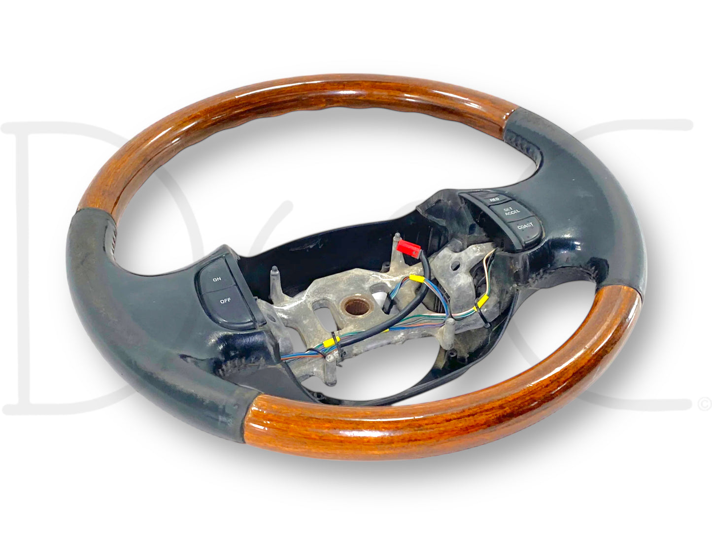 99-02 Ford F250 F350 Steering Wheel W/ Cruise Buttons Black Leather / Wood Grain