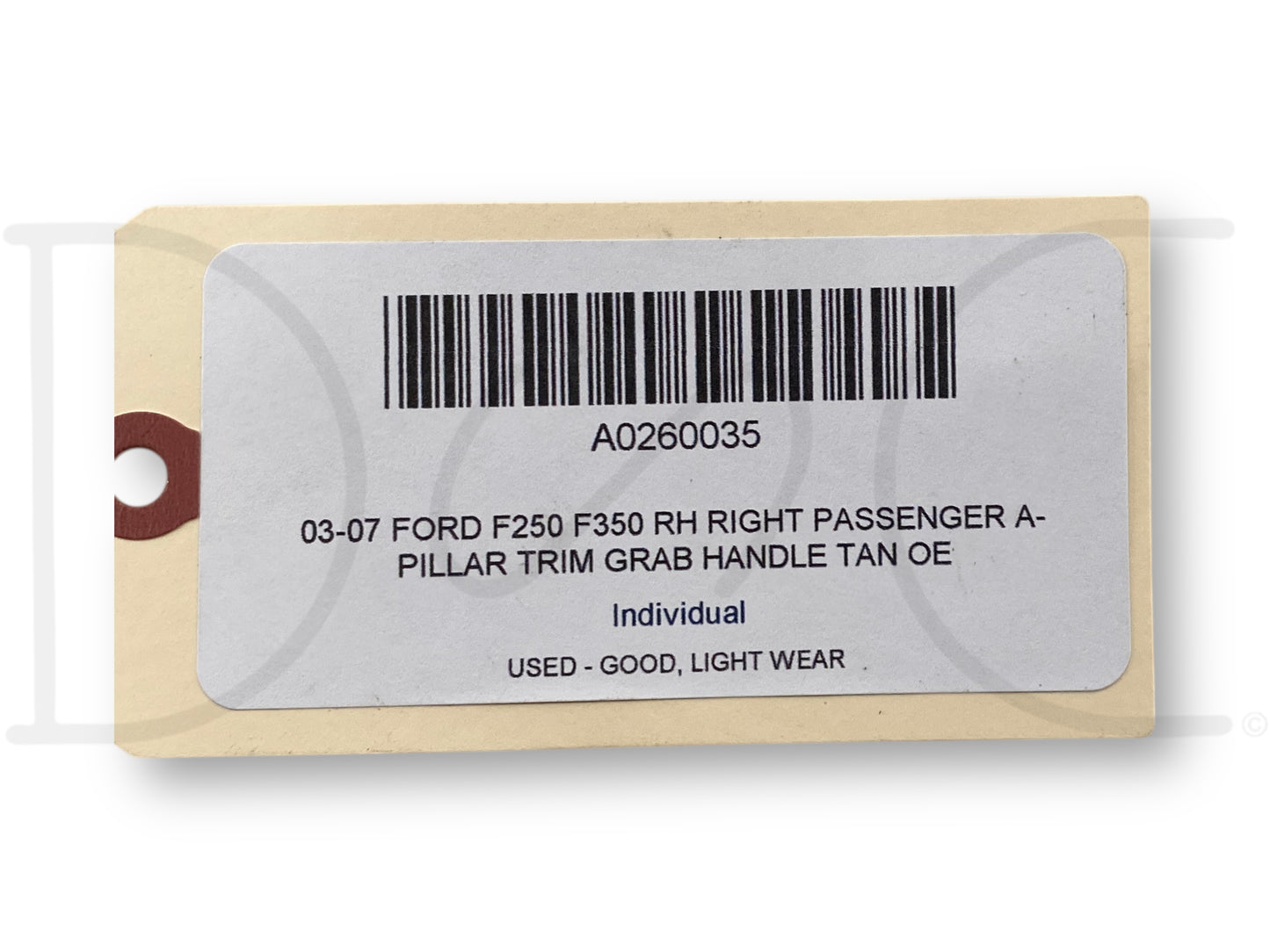 03-07 Ford F250 F350 RH Right Passenger A-Pillar Trim Grab Handle Tan OE