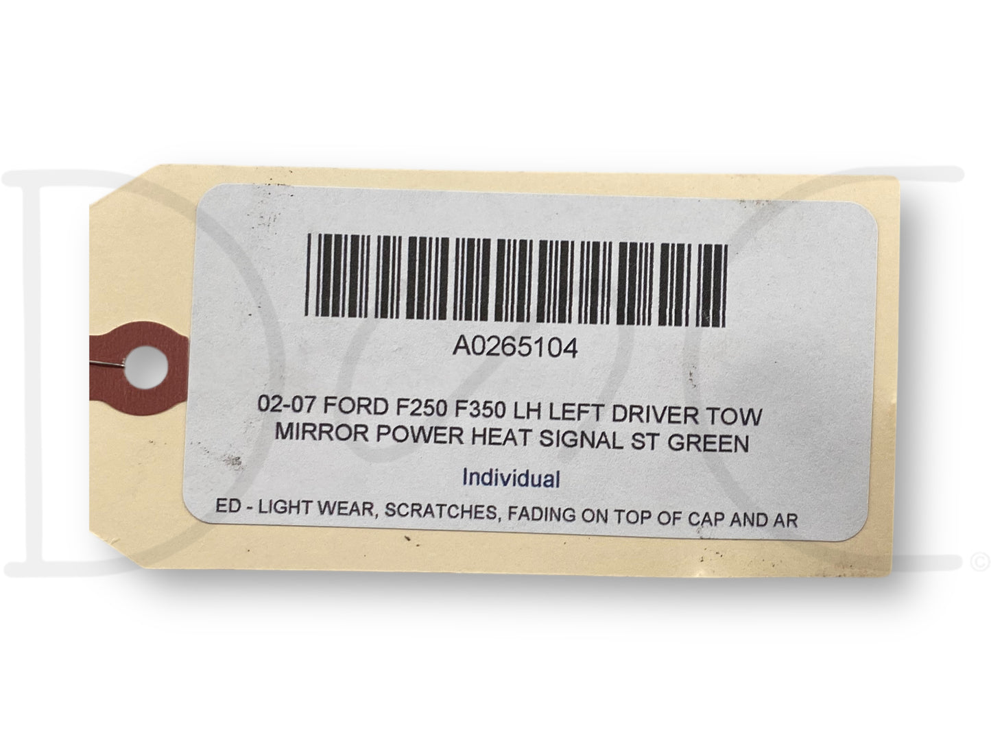02-07 Ford F250 F350 LH Left Driver Tow Mirror Power Heat Signal St Green