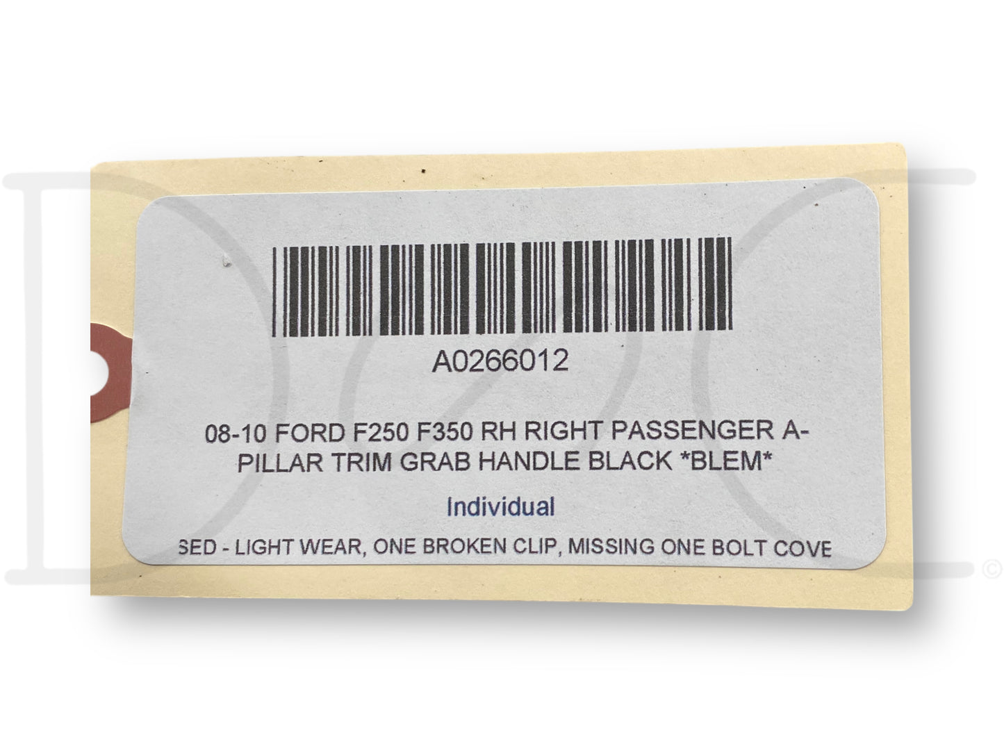 08-10 Ford F250 F350 RH Right Passenger A-Pillar Trim Grab Handle Black *Blem*