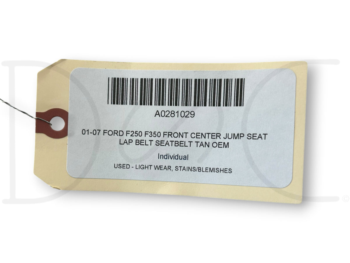 01-07 Ford F250 F350 Front Center Jump Seat Lap Belt Seatbelt Tan OEM