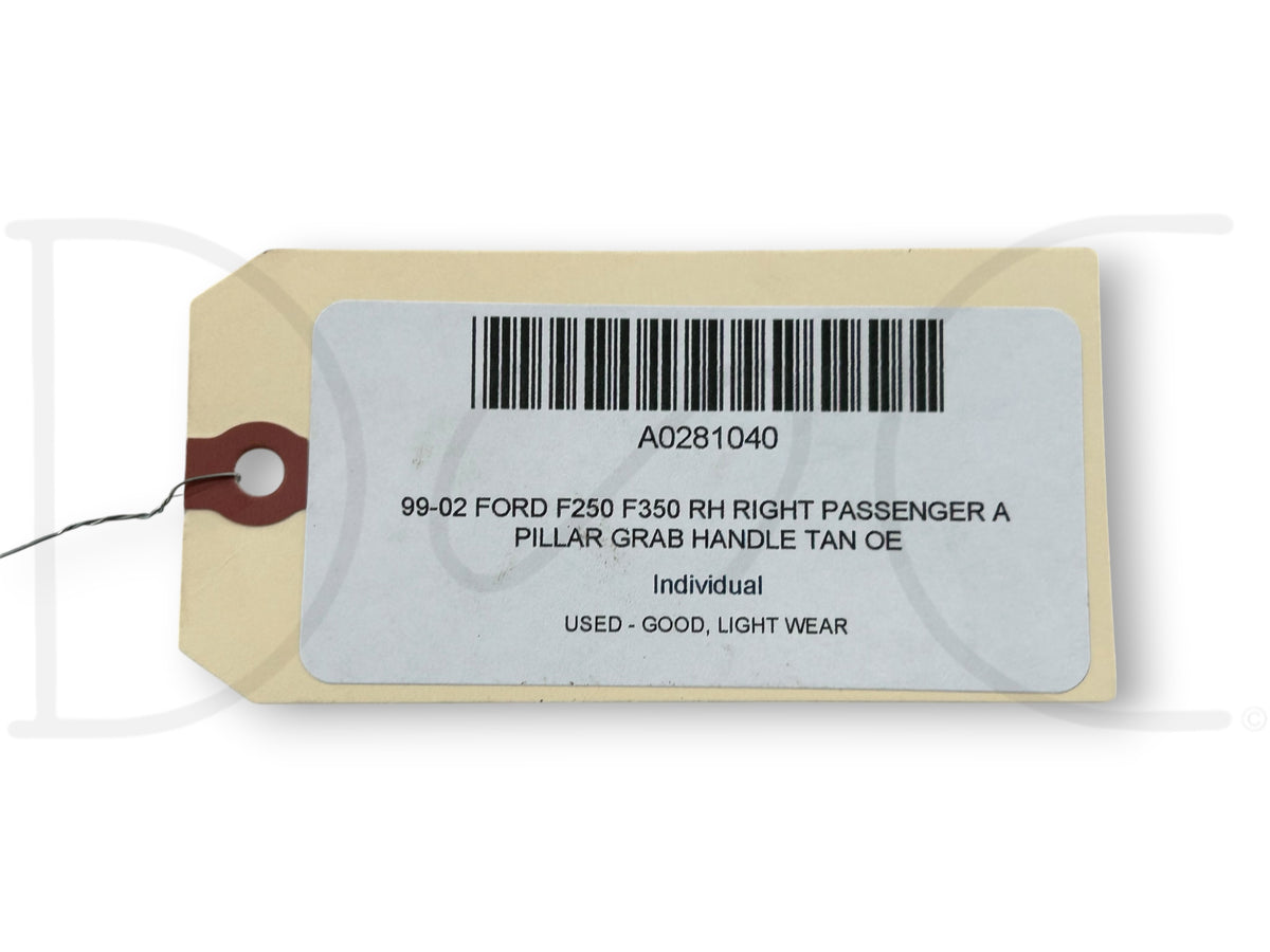 99-02 Ford F250 F350 RH Right Passenger A Pillar Grab Handle Tan OE
