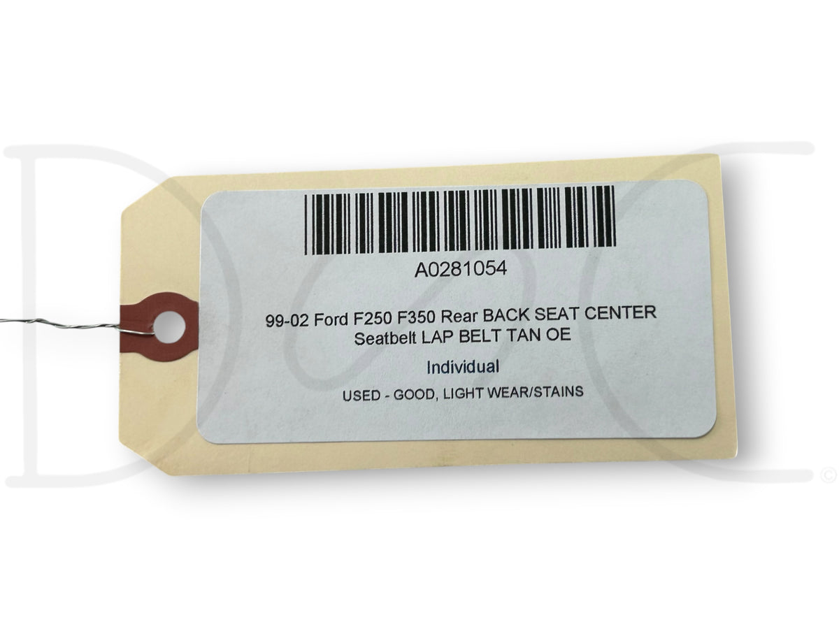 99-02 Ford F250 F350 Rear Back Seat Center Seatbelt Lap Belt Tan OE