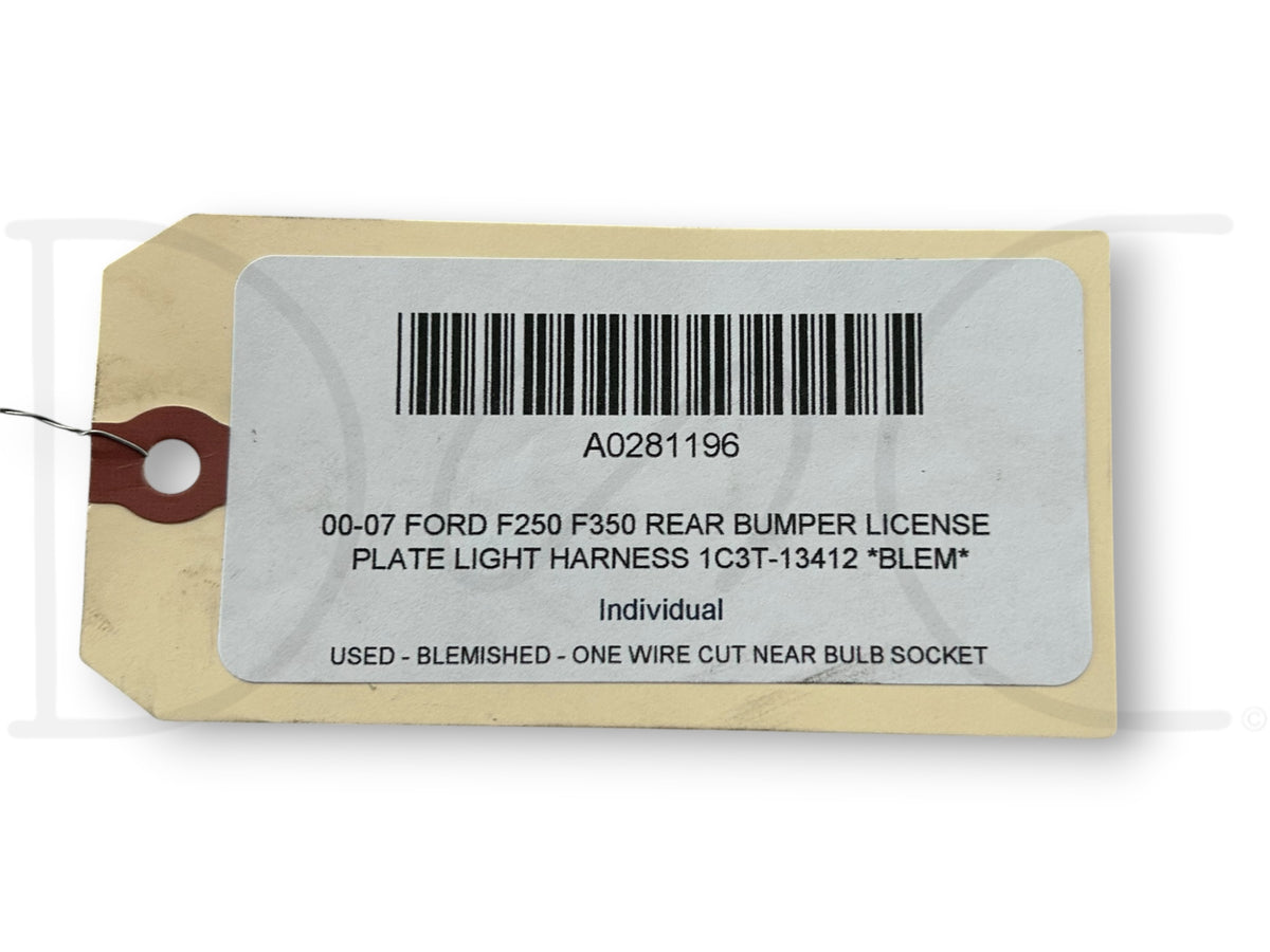 00-07 Ford F250 F350 Rear Bumper License Plate Light Harness 1C3T-13412 *Blem*