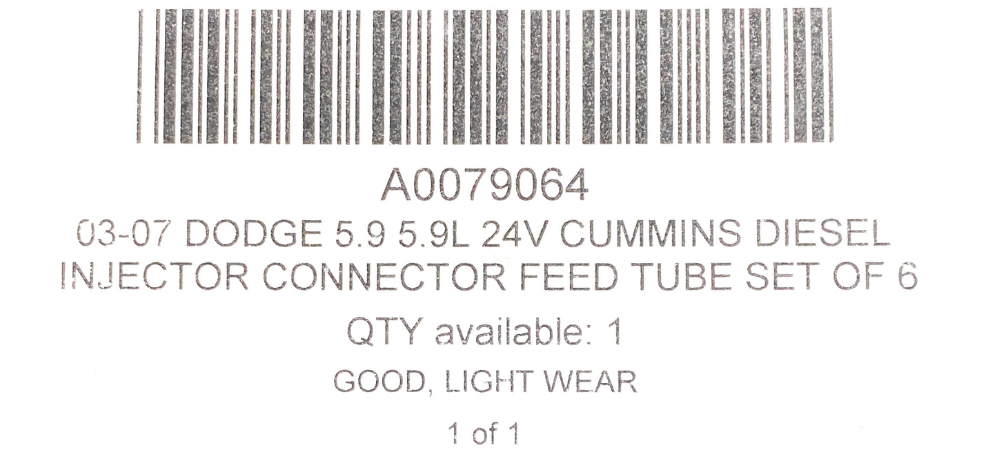 03-07 Dodge 5.9 5.9L 24V Cummins Diesel Injector Connector Feed Tube Set Of 6