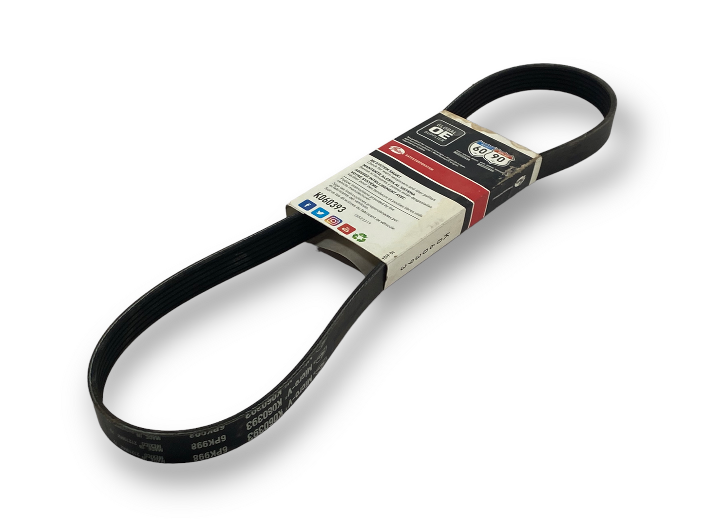 Gates K060393 Serpentine Micro-V Belt 6PK998