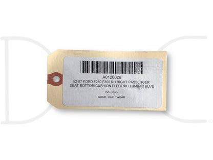 92-97 Ford F250 F350 RH Right Passenger Seat Bottom Cushion Electric Lumbar Blue