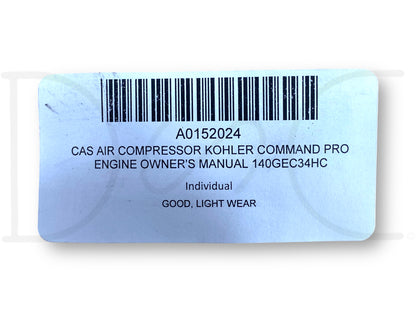 Cas Air Compressor Kohler CoMMand Pro Engine Owner'S Manual 140Gec34Hc