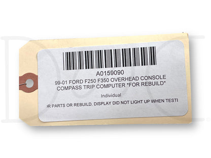 99-01 Ford F250 F350 Overhead Console Compass Trip Computer *For Rebuild*