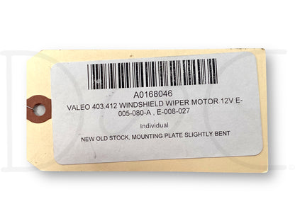 Valeo 403.412 Windshield Wiper Motor 12V E-005-080-A , E-008-027