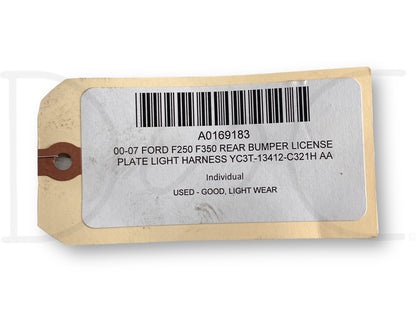 00-07 Ford F250 F350 Rear Bumper License Plate Light Harness YC3T-13412-C321H Aa