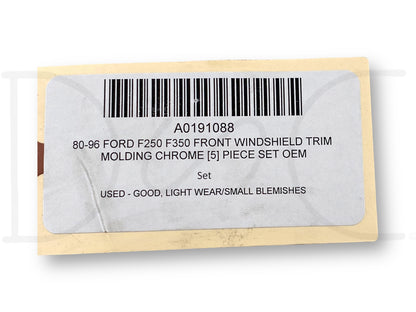80-96 Ford F250 F350 Front Windshield Trim Molding Chrome [5] Piece Set OEM