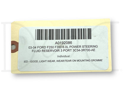 03-04 Ford F250 F350 6.0L Power Steering Fluid Reservoir 3 Port 3C34-3R700-Ae