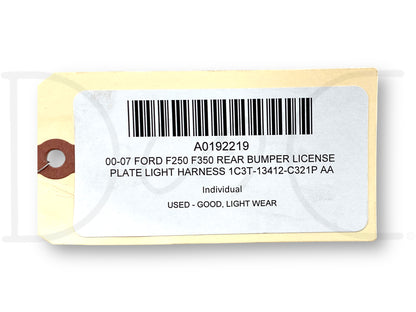 00-07 Ford F250 F350 Rear Bumper License Plate Light Harness 1C3T-13412-C321P Aa