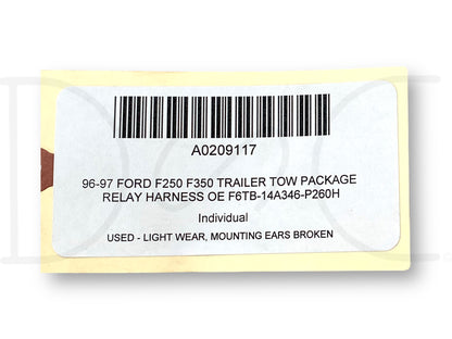 96-97 Ford F250 F350 Trailer Tow Package Relay Harness OE F6Tb-14A346-P260H