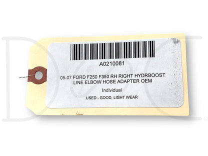 05-07 Ford F250 F350 RH Right Hydroboost Line Elbow Hose Adapter OEM