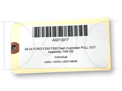 99-04 Ford F250 F350 Dash Cupholder Pull Out Assembly Tan OE