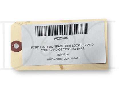 Ford F250 F350 Spare Tire Lock Key And Code Card OE Yc35-1A380-Aa