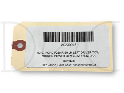 02-07 Ford F250 F350 LH Left Driver Tow Mirror Power OEM 3C3Z-17683-Daa