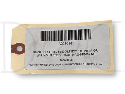 99-00 Ford F250 F350 XLT Ext Cab Interior Wiring Harness YC3T-14A005-P260X Nh