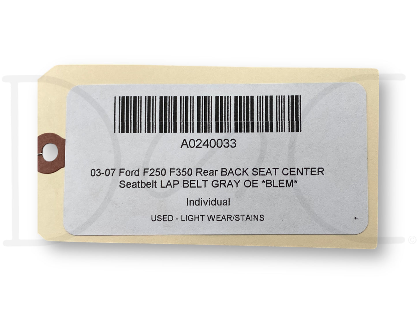 03-07 Ford F250 F350 Rear Back Seat Center Seatbelt Lap Belt Gray OE *Blem*