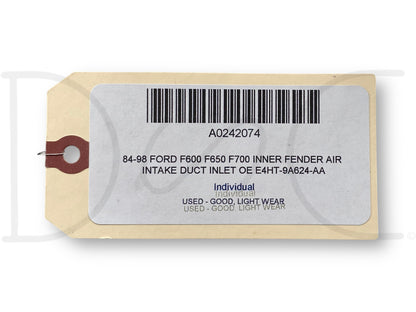 84-98 Ford F600 F650 F700 Inner Fender Air Intake Duct Inlet OE E4Ht-9A624-Aa