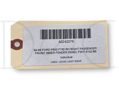 94-98 Ford F650 F750 RH Right Passenger Front Inner Fender Panel F5Ht-8102-Bb