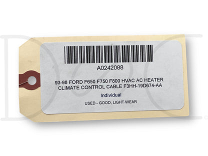 93-98 Ford F650 F750 F800 HVAC Ac Heater Climate Control Cable F3Hh-19D674-Aa
