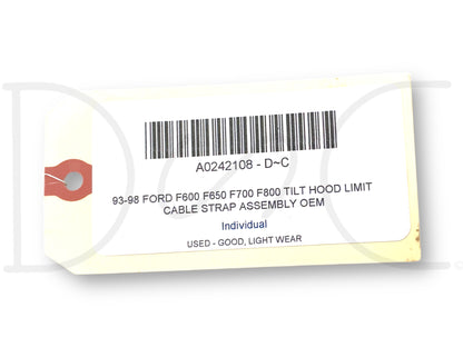 95-98 Ford F600 F650 F700 F800 Tilt Hood Limit Cable Strap Assembly OEM