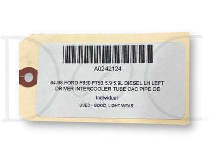 94-98 Ford F650 F750 5.9 5.9L Diesel LH Left Driver Intercooler Tube CAC Pipe OE