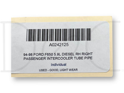 94-98 Ford F650 5.9L Diesel RH Right Passenger Intercooler Tube Pipe F4Ht6K769Da