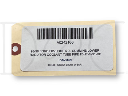 93-98 Ford F650 F800 5.9L Cummins Lower Radiator Coolant Tube Pipe F3Ht-8291-Cb