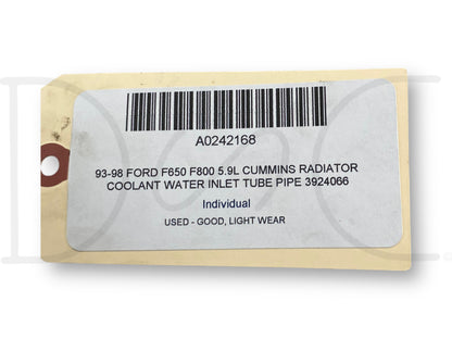 93-98 Ford F650 F800 5.9L Cummins Radiator Coolant Water Inlet Tube Pipe 3924066