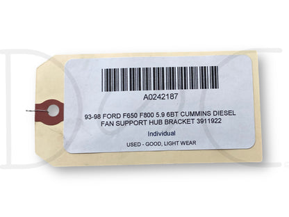 93-98 Ford F650 F800 5.9 6Bt Cummins Diesel Fan Support Hub Bracket 3911922