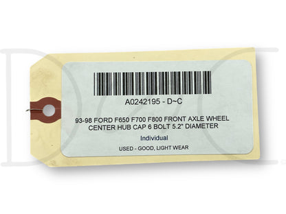 93-98 Ford F650 F700 F800 Front Axle Wheel Center Hub Cap 6 Bolt 5.2" Diameter