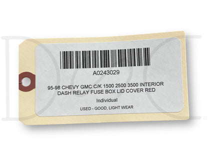95-98 Chevy GMC C/K 1500 2500 3500 Interior Dash Relay Fuse Box Lid Cover Red