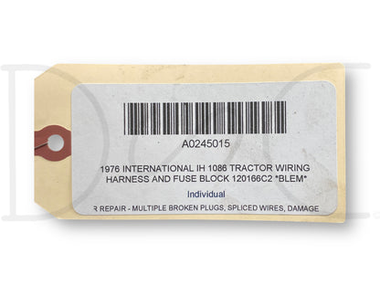 1976 International IH 1086 Tractor Wiring Harness And Fuse Block 120166C2 *Blem*