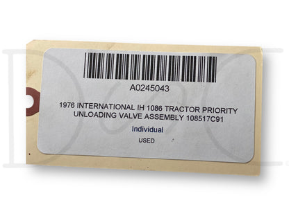 1976 International IH 1086 Tractor Priority Unloading Valve Assembly 108517C91