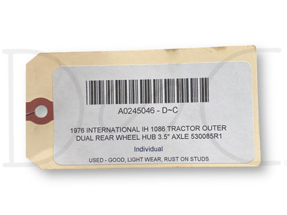 1976 International IH 1086 Tractor Outer Dual Rear Wheel Hub 3.5" Axle 530085R1