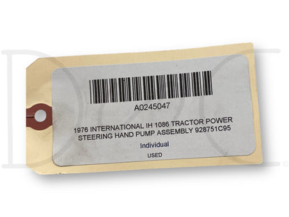 1976 International IH 1086 Tractor Power Steering Hand Pump Assembly 928751C95