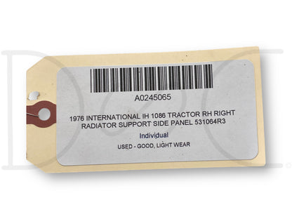 1976 International IH 1086 Tractor RH Right Radiator Support Side Panel 531064R3