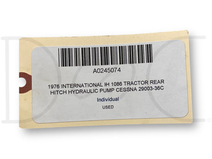 1976 International IH 1086 Tractor Rear Hitch Hydraulic Pump Cessna 29003-36C