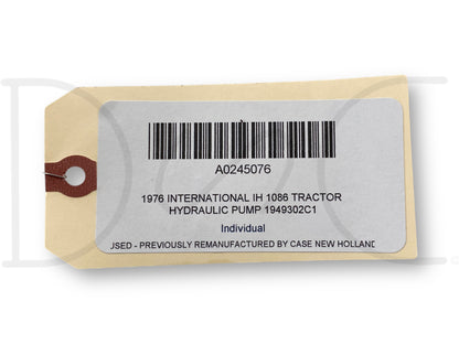 1976 International IH 1086 Tractor Hydraulic Pump 1949302C1