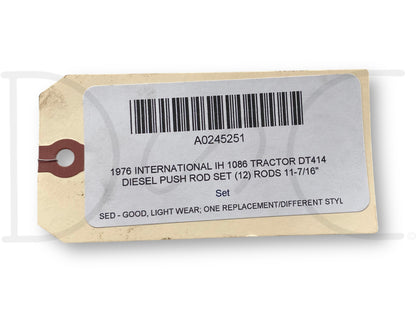 1976 International IH 1086 Tractor Dt414 Diesel Push Rod Set (12) Rods 11-7/16"